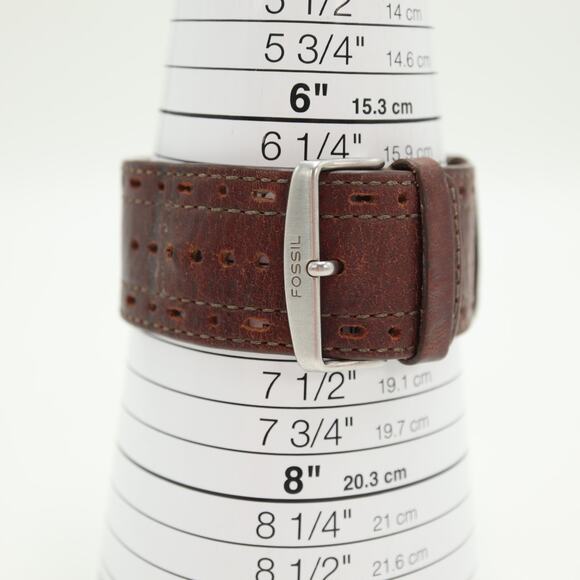 Vintage Fossil Y2K Blue Square 26mm Date Dial Watch Brown Leather w New Battery - Picture 4 of 12